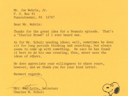 Vintage Letter Typed by Charles M. Schulz s Secretary Online Hot Sale