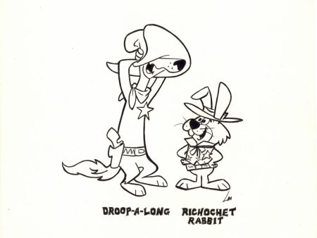 Droop-A-Long Coyote and Ricochet Rabbit Pen and Ink Drawing Circa 1960s on Sale