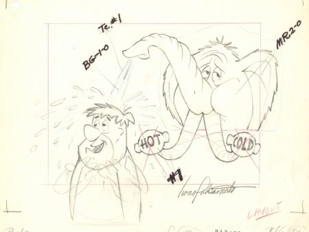 Fred Flintstone Original Layout Production Drawing Signed by Iwao Takamoto Fashion