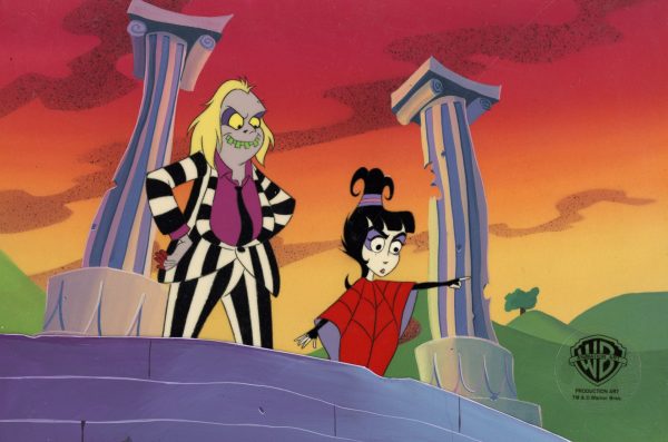 Beetlejuice The Animated Series Original Production Cel on Original Background: Beetlejuice, Lydia on Sale