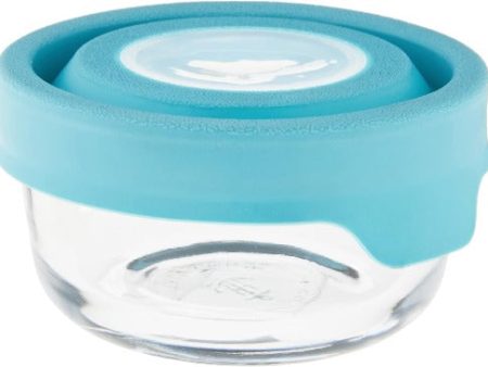 Round Glass Food Storage Container with Mineral Blue TrueSeal Lid  - 1 Cup For Cheap